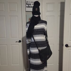 Black and White Striped Dress with Accessories